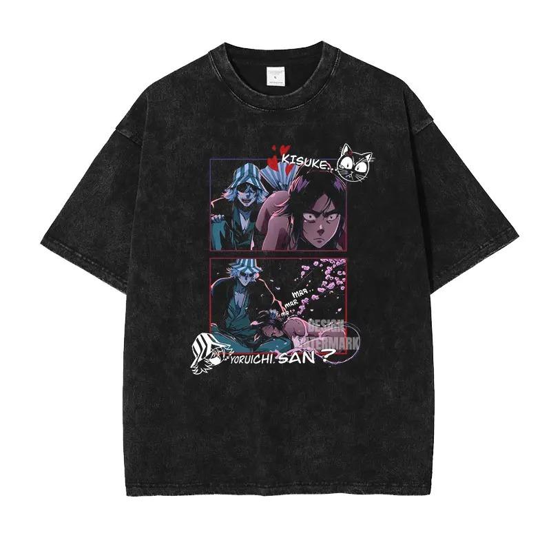 Japan Classic Anime Bleach Aizen Sousuke Graphic Tee Men Women Oversized Washed Vintage T-Shirt Cotton Tops