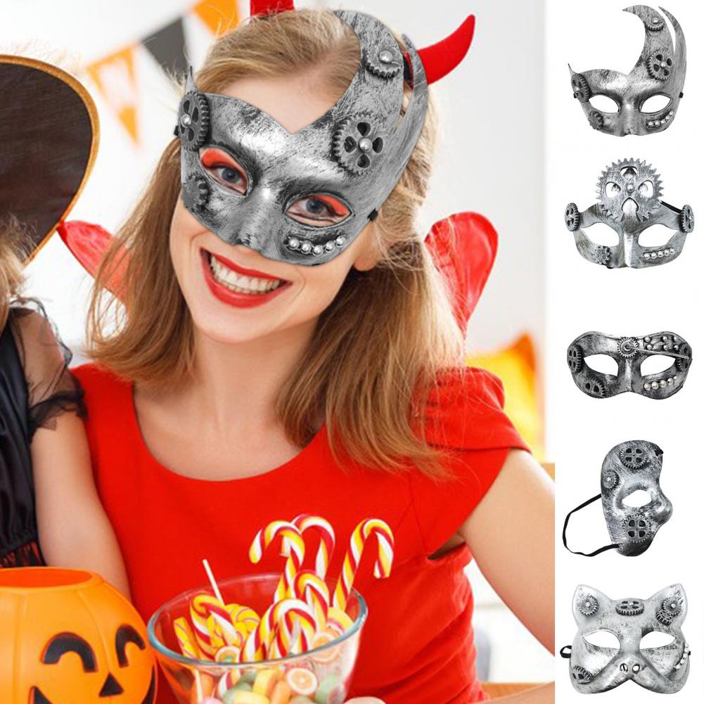 Party Eyewear Masquerade Half-face Mask Gear Steampunk Retro Silver-plated Polished Cosplay Mask Men Women Halloween Costume