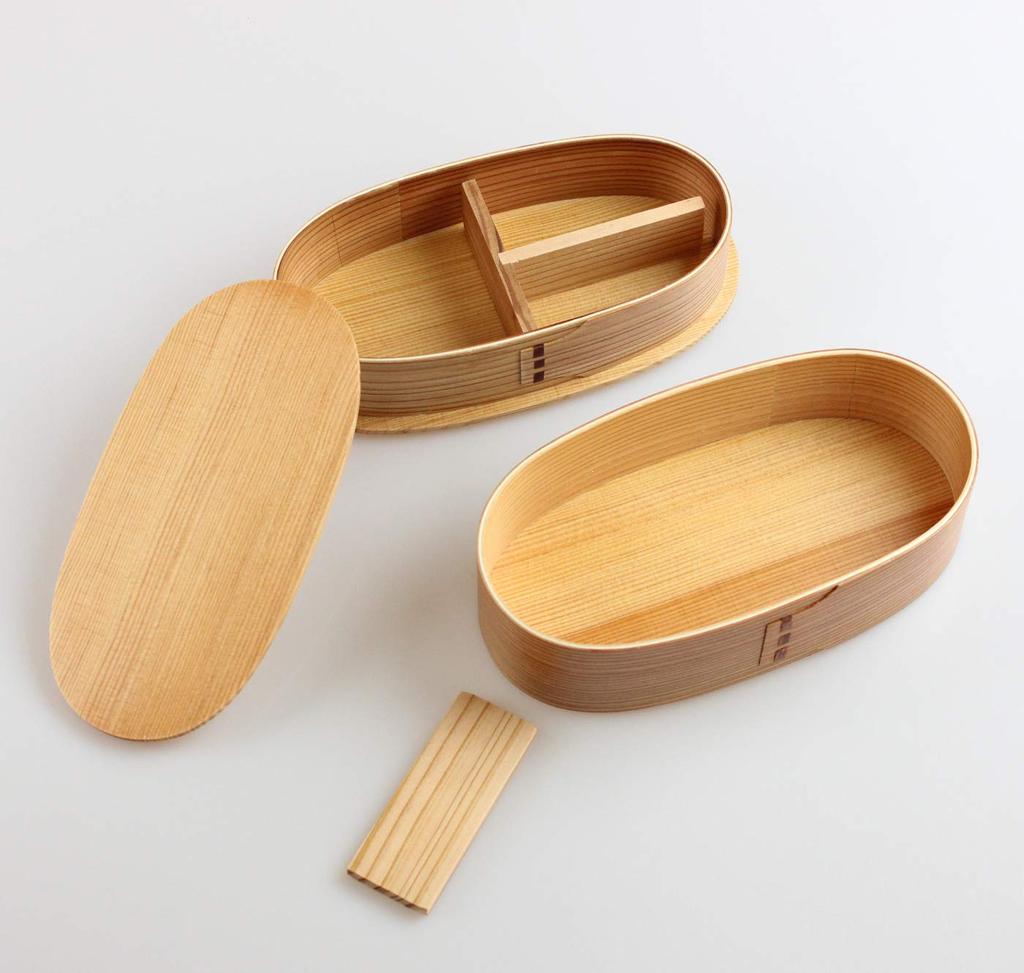 Matsuri No Eemon Magewappa Oval Nested Bento Box Finished In Japan Two-Tier (Wooden Lid) Natural,