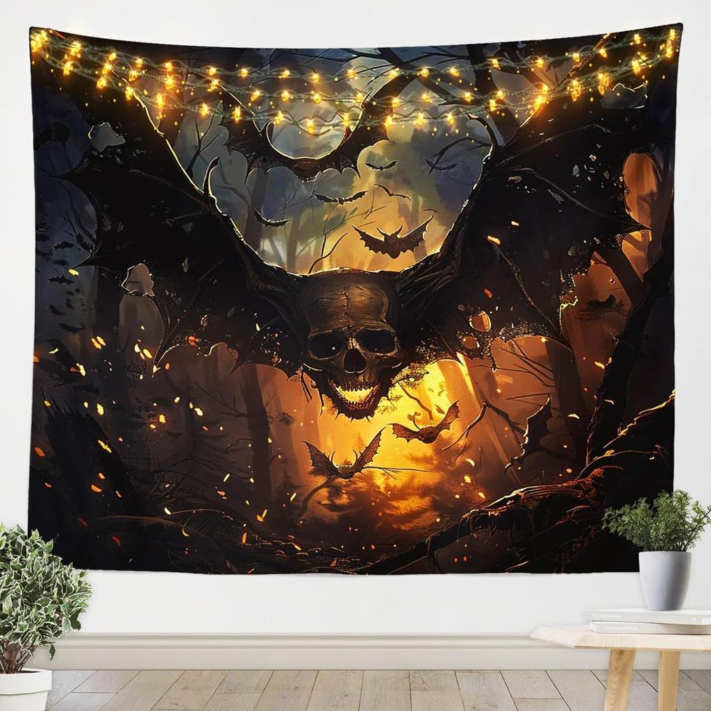 Gothic Skull Tapestry Skeleton Tapesrties Décor Living Room Bedroom Halloween Night Wall Hangings Art Black White Tapestry Wall