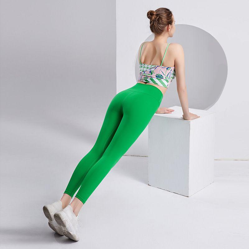 New Green Irregular Print Bra Top Sexy Yoga Clothes Set Women Sports Workout Clothes Two-piece Set