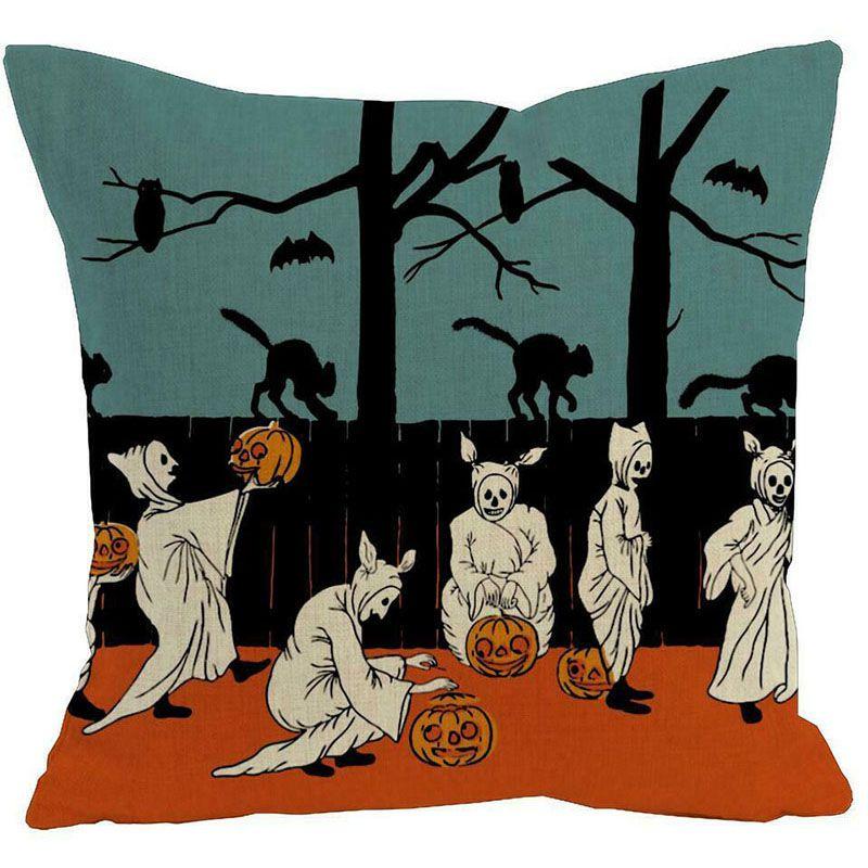 Cotton Linen Halloween Sofa Decor Cushion Cover With Stylish Pumpkin Design