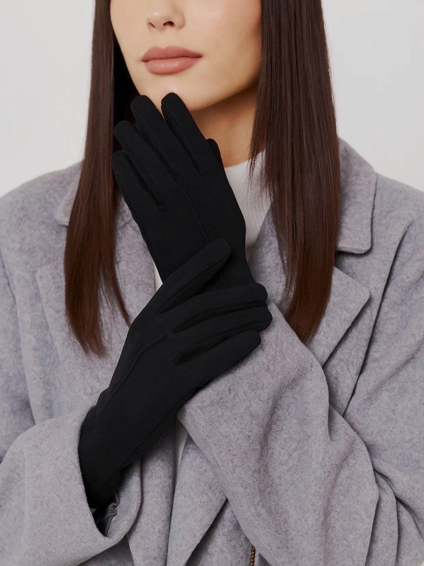 

В язані теплі рукавички з флісом One Size чорний