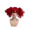 Maid Dress Blue And White Ruffled Bow Long Lolita Dress Red Double Ponytail Curly Wig Cosplay Halloween-themed Party Costume
