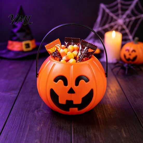 Durable Plastic Buckets Halloween Pumpkin Candy Bucket, Treat Holder with Handle, Party Favors Favor Storage Container, Trick-or-Treat Gift