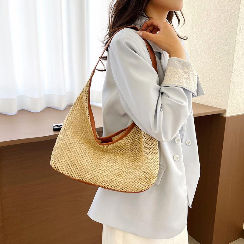 2026 Summer Fashion Women's Large Capacity Woven Straw Tote - Casual Single Shoulder Underarm Bag