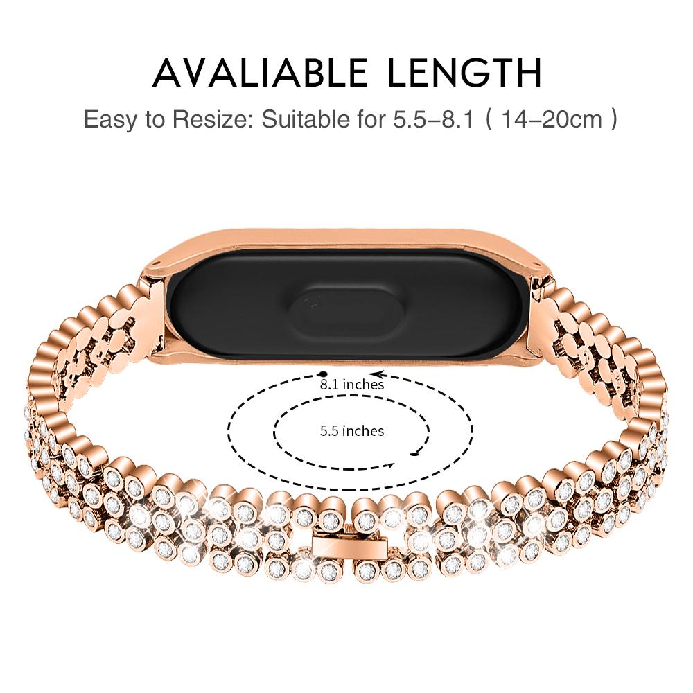 

Rhinestone Decor Stainless Steel Smart Watch Band for Xiaomi Mi Band 5 Gold