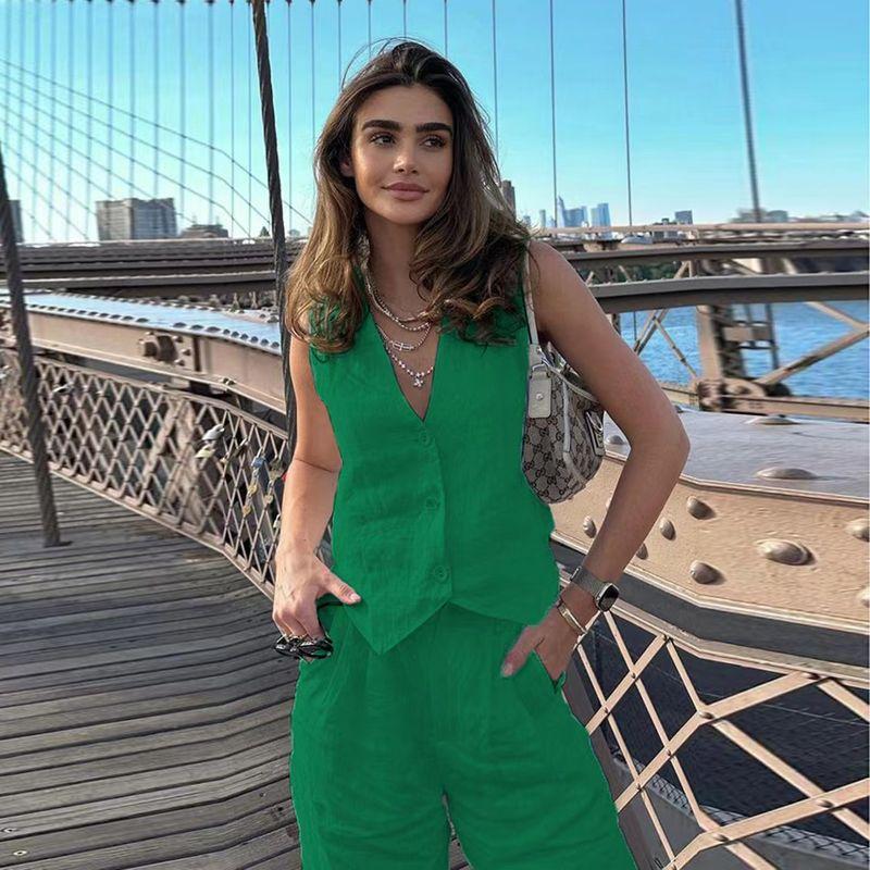 

Fashion Wind Summer New Vest Vest Pants Casual Fashion Set Tank Top and Pants Set Green L