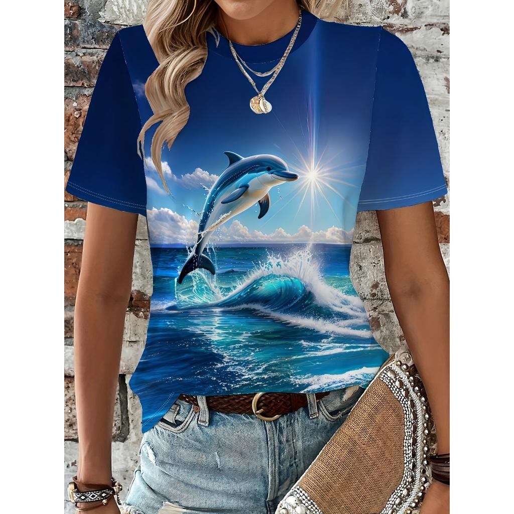 Summer New Women's 3D Digital Printed T-shirt Creative Animal Pattern Round Neck Casual Short Sleeve Loose Fashion Top