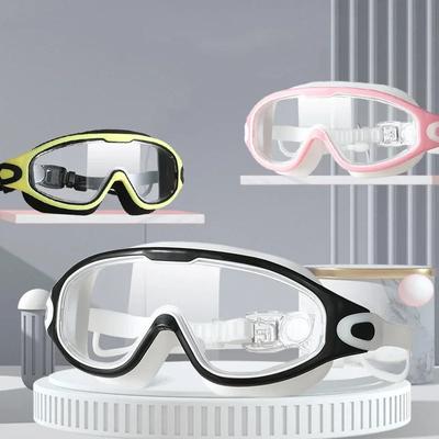 Schwimmbrille mit großem Rahmen für Erwachsene mit Ohrstöpseln Schwimmbrille für Männer und Frauen, professionelle HD-Antibeschlagbrille aus Silikon