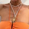 Vintage Multilayer Sunflower Pendant Necklace for Women Exquisite Imitation Pearl Beads Chain Choker Girls Aesthetic Y2K Jewelry