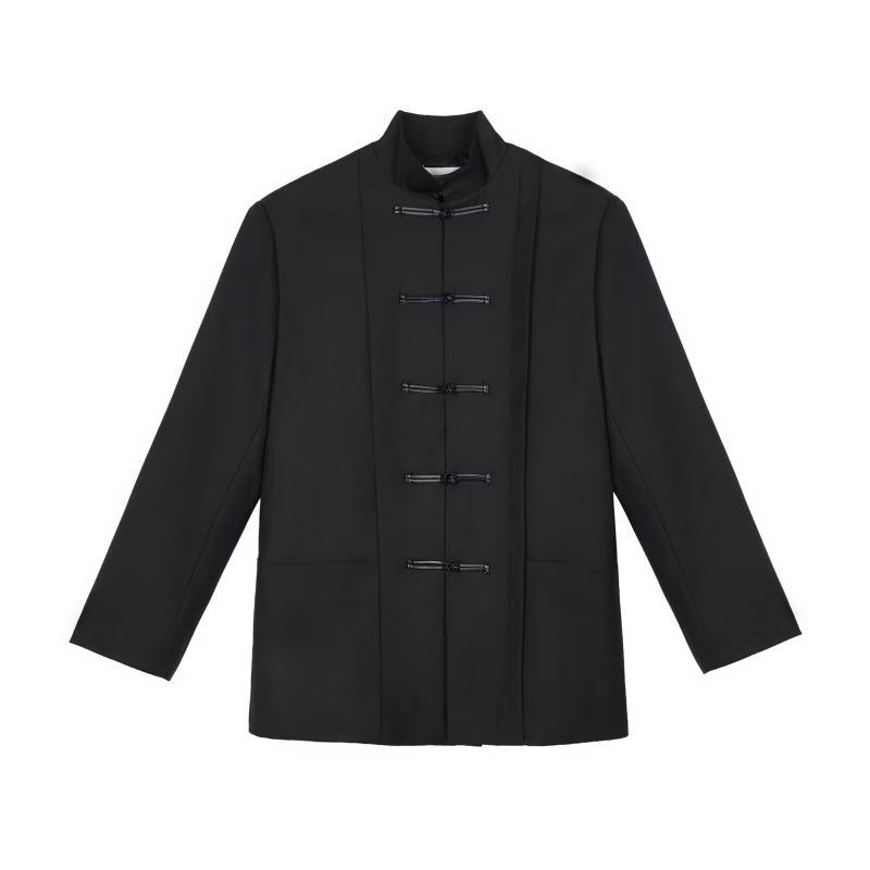 

Классная форма новый китайский узел мао костюм воротник-стойка блейзер мужской и женский повседневный универсальный китайский стиль маленький костюм 4XL чёрный