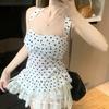 Slim Fit Y2k Dot Crop Top Sleeveless Women Camisole Fashion Halter Ruffle Vest Top  Summer