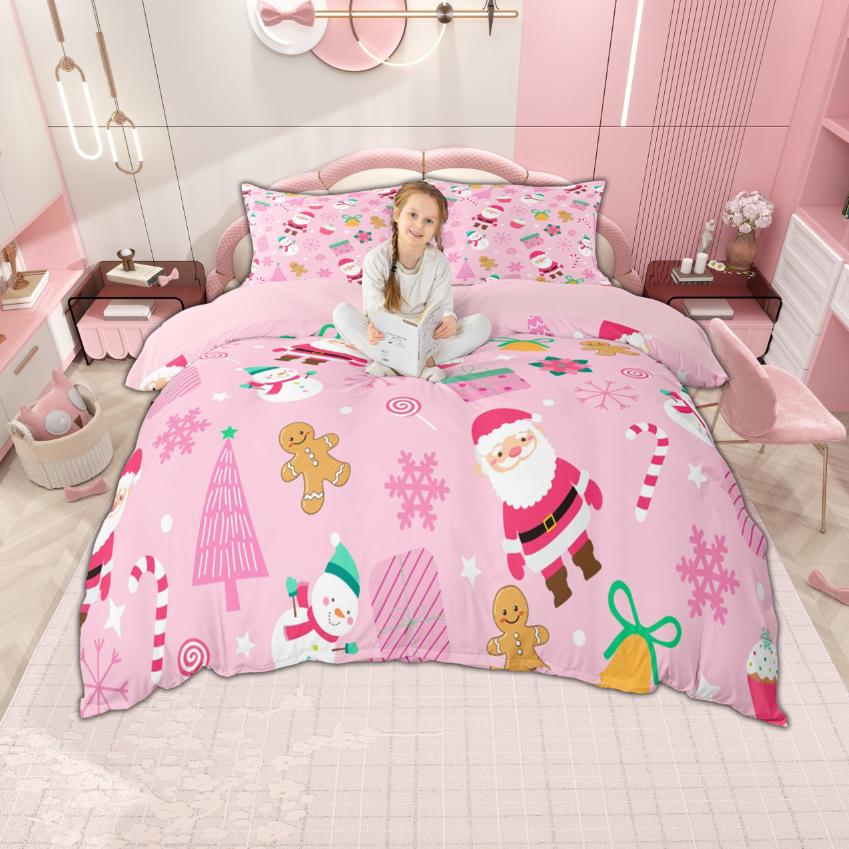 Homewish Girls Merry Christmas Duvet Cover Set Lovely Gingerbread Bedding Set Cartoon Xmas Tree Bedroom Set Room Decor