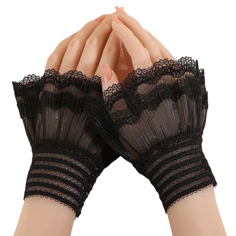 Lolitas Sheer Gloves Hand Sleeves Women Layered Ruffle Wrist Cuffs Elastic Bracelet for Halloween,Wedding,Masquerade