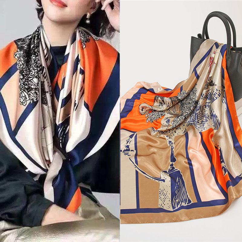 New 90cm Silk Scarf Women Print Hair Neck Square Office Ladies Shawl Bandanna Muslim Hijab Handkerchief Muffler Foulard female
