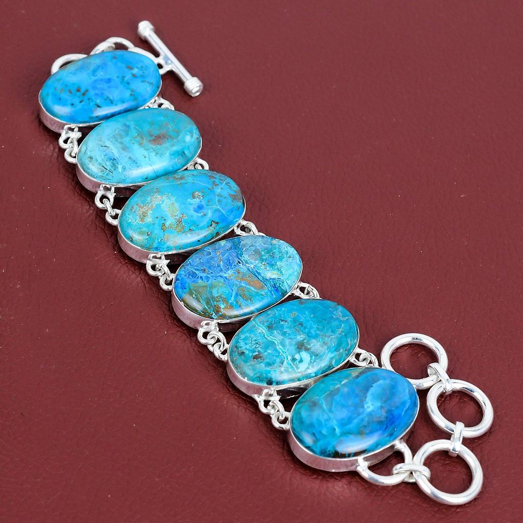 Chrysocolla Natural Gemstone Bracelet 925 Sterling Silver Bracelet Adjustable Chain Bracelet Antique Jewelry Handmade Bracelet Gifts for Him