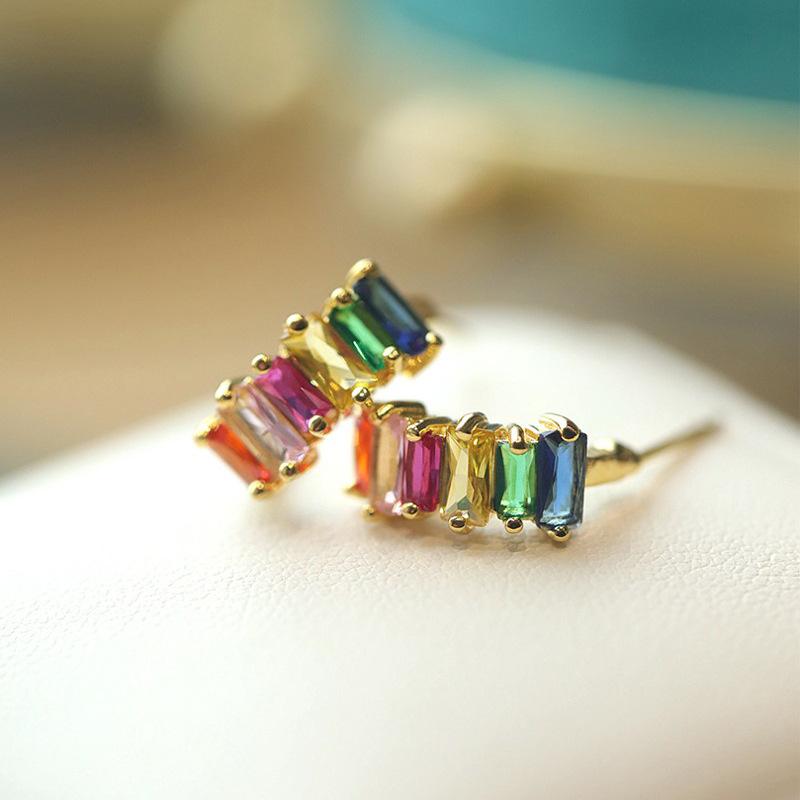 

Rainbow Earrings Light Luxury High Sense Color Zircon Earrings Contrasting Color Stud Earrings Women Exquisite Unique