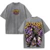 JoJo's Bizarre Adventure Jotaro Kujo Anime T-shirt Men Clothing Vintage Washed Oversized T Shirt Short Sleeve Cotton Tees Tops