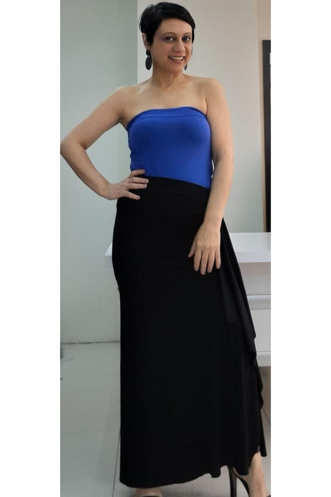 Women's Style Big Size Skirt Black Combed Cotton Viscose Handkerchief Skirt With Side Slits And Elastic Waist