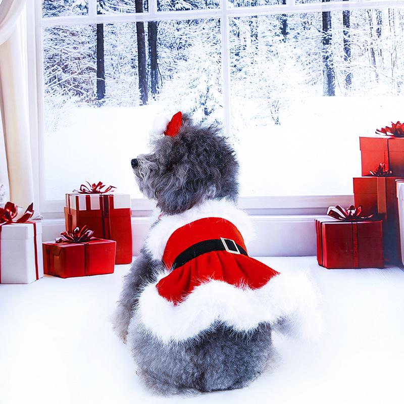 New Year Cross-border Christmas Pet Clothes - Classic Winter Old Man Style Dog Outfit with Dress & Headwear