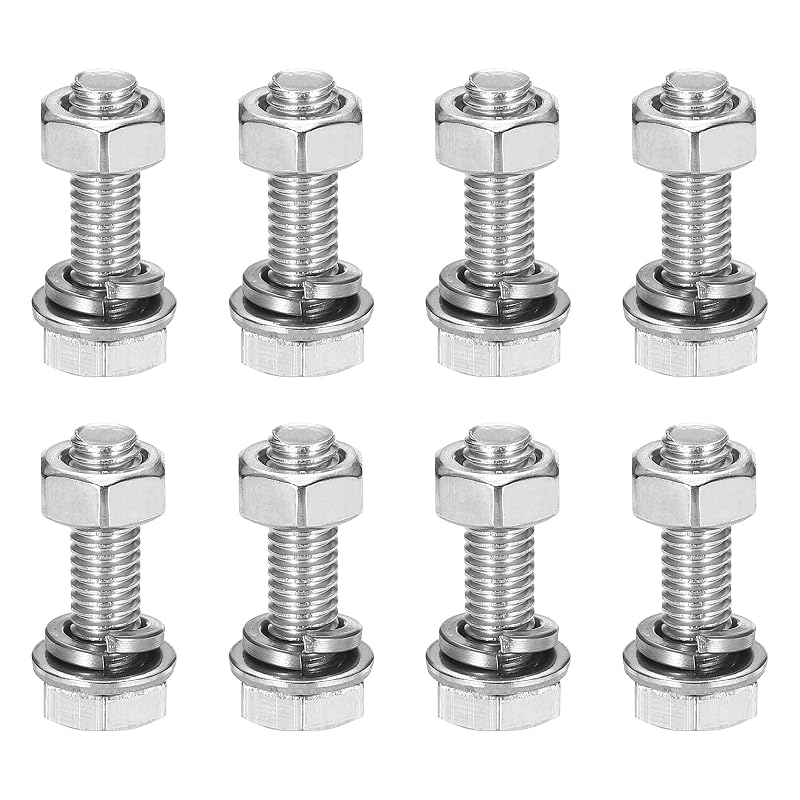 uxcell Hex Bolts M6 x 20mm 304 Stainless Steel Bolt, Nut, Washer Set, Hex Screw Set, Fully Threaded, 8 Sets