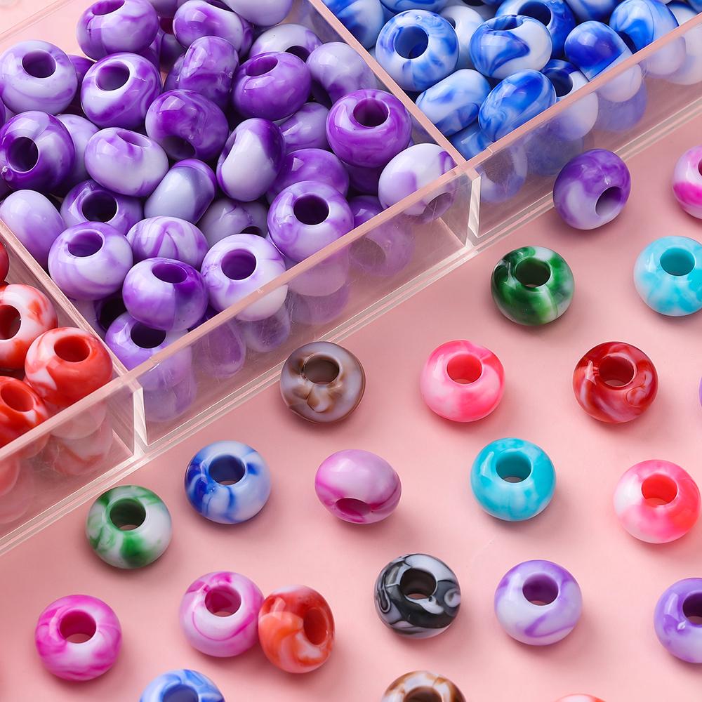 20pcs Acrylic Mixed Color Big Holes Beads Round Spacer Loose Beads for DIY Necklace Bracelet Earring Jewelry Making Accessories