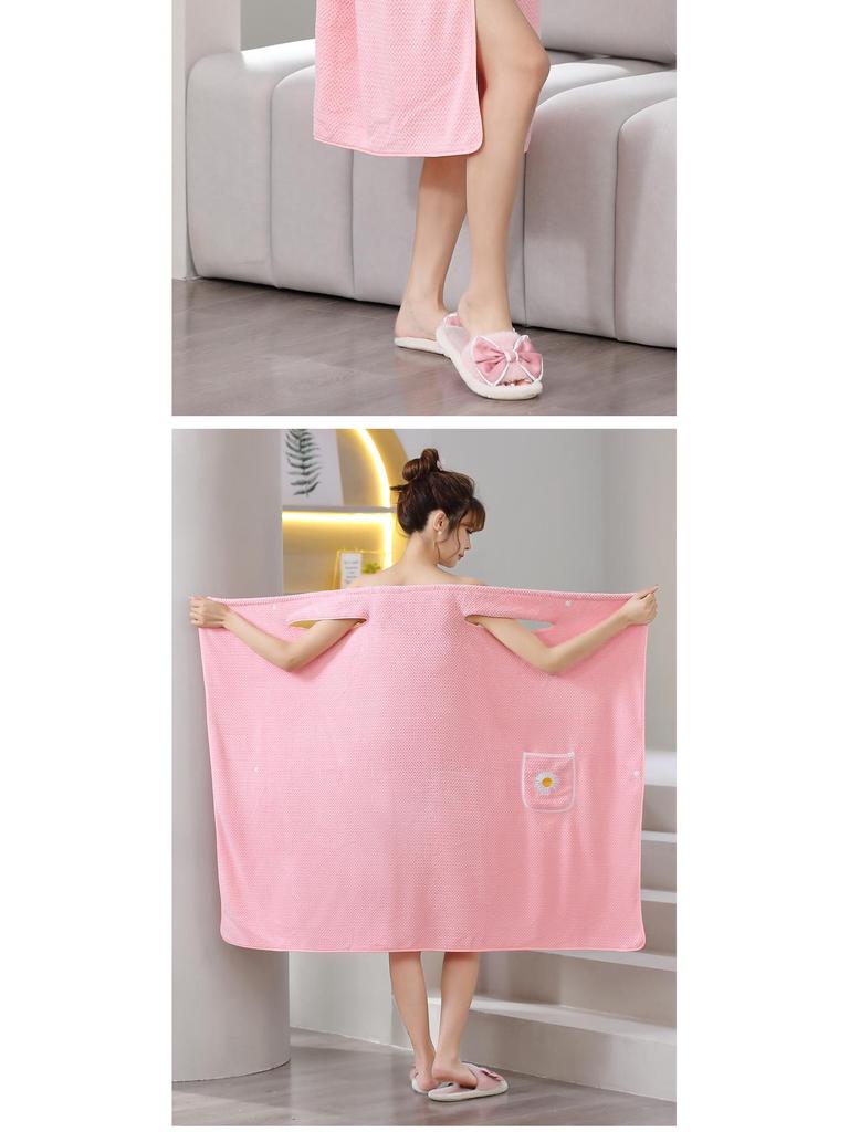 Coral Fleece Wearable Bath Towel: Thick, Soft, Absorbent Bathrobe for Women