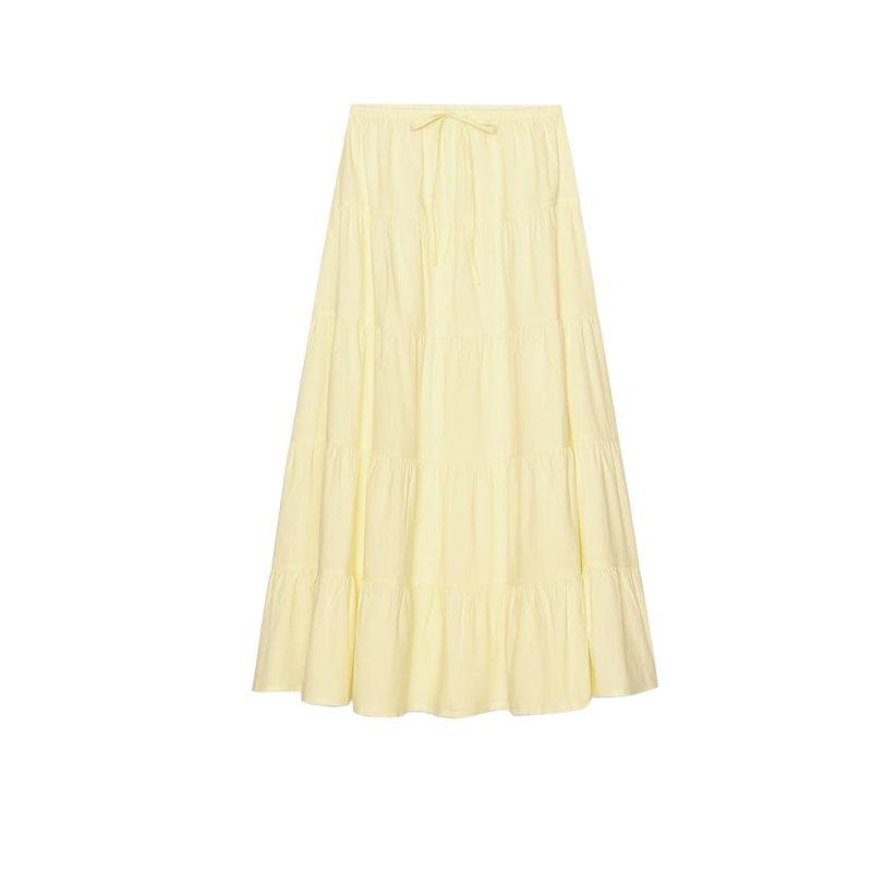 

Summer New Product Women s Clothes Ins Style Minimalist Easiest for Match Bows Layered Patchwork Long Skirt 4391441 Light yellow L