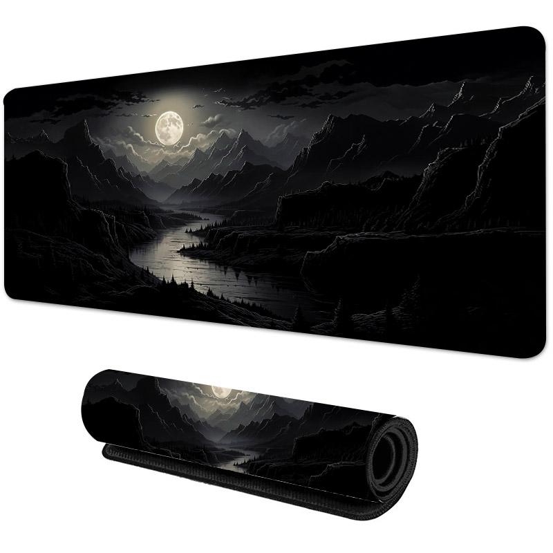 Red Moon Anime mousepad Gaming Mouse Pad Rubber Base, Extended Keyboard Protector for Home Office, Perfect for Gaming
