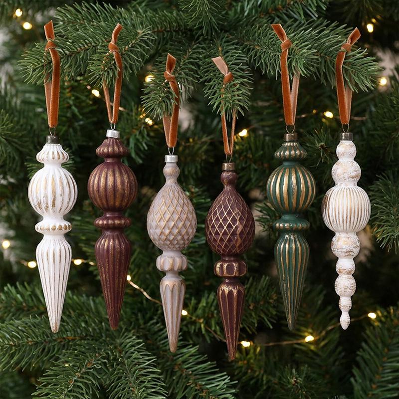 Vintage Spitzkegel Weihnachtsbaumschmuck, 6-teiliges Set - 16cm Unregelmäßige Kugeln für Baum- & Fensterdekoration