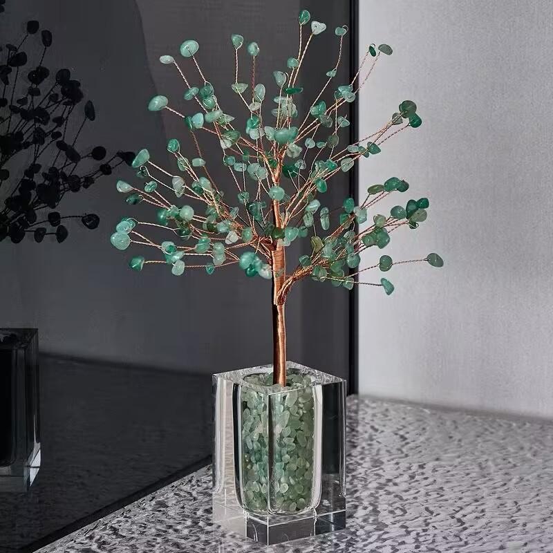 Natural Crystal Raw Stone Wire-wrapped Fortune Tree Ornament Living Room Tabletop Office Desk Wishing Tree Decoration Stand