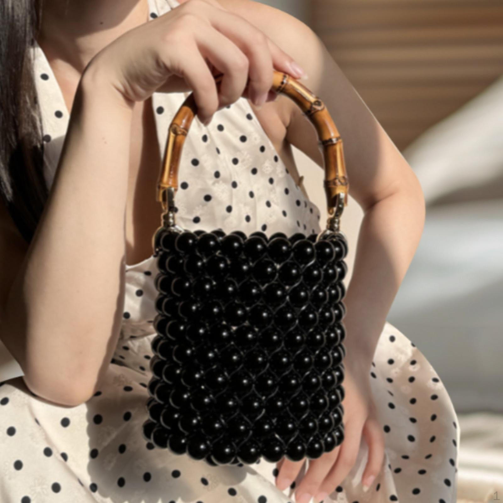 

Жіноча сумка-відро з бісером, сумка-тоут для зберігання для поїздок на роботу, роботи, відпочинку на природі, шопінгу чорний