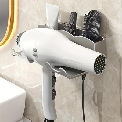 1PC 2-in-1 Wall Mounted Hair Dryer & Comb Storage Rack, Clear Slot for Hair Dryer & Comb Display, (No Screws Required/Easy To Install)
