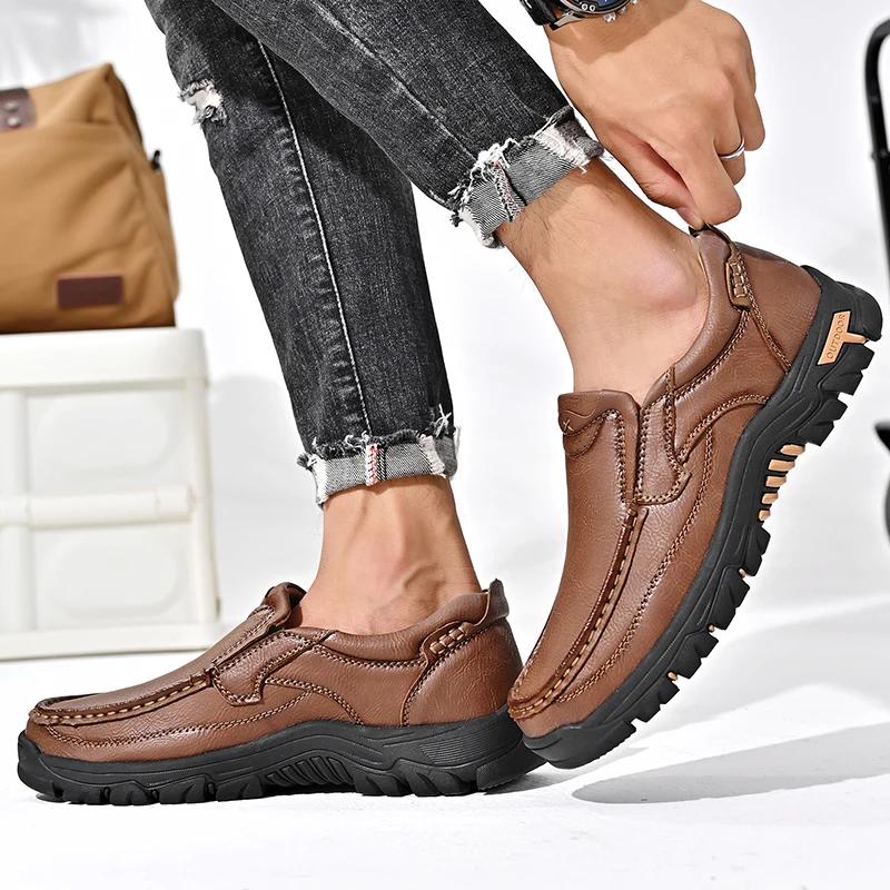 Fashion Male Thick Bottom Loafers Genuine Leather Business Shoes Slip-on Leather Mens Casual Shoes Senior Brand Male Walking Footwear