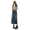 Spring & Autumn High-Waisted A-Line Denim Skirt for Petite Women - Mid-Length with Hip-Hugging Slit