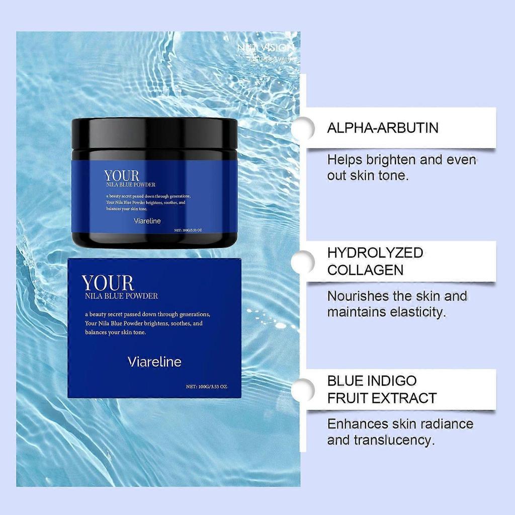 Polvo Azul Nila - Polvo Puro de Índigo Marroquí para Rostro y Cuerpo, Mascarilla de Arcilla Natural Aclaradora de Piel, Arcilla Azul Pura para un Brillo Radiante, 100g