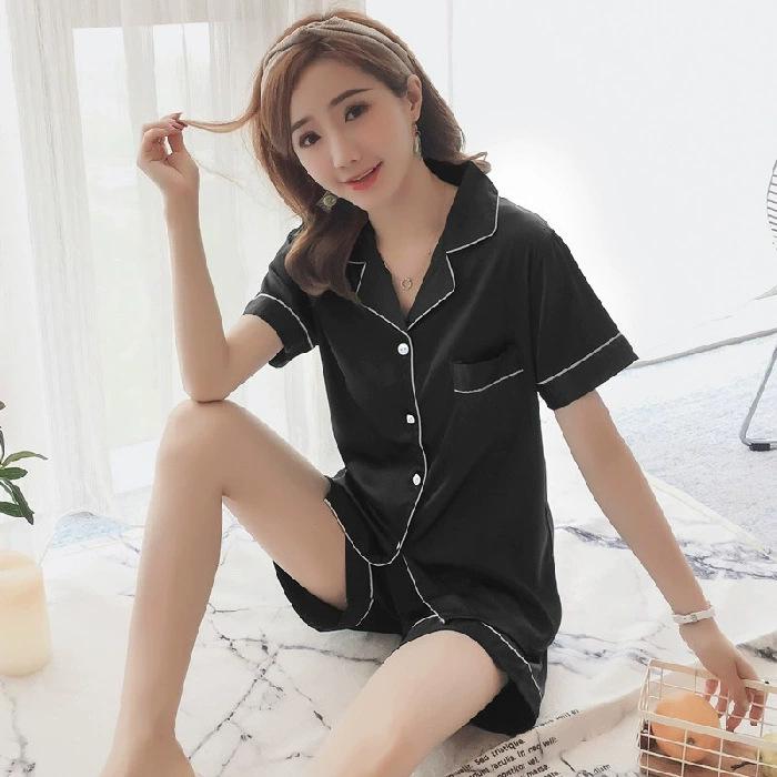 Women’s 2024 Spring/Summer Ice Silk Plaid Pajamas - Long-Sleeved Two-Piece Set