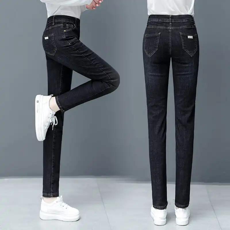 Vintage Zimní Teplé Skinny Pencil Jeans Ženy Ležérní Vysoký pas Džínové kalhoty se sametovou podšívkou Korejské Slim Stretch Silnější