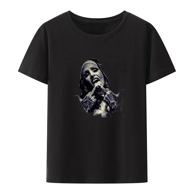 Smoking and Drinking Nuns Religious T-shirt, Cute Unisex T-shirt Short Sleeved Summer Crew-neck Plus Size Breathable Clothing