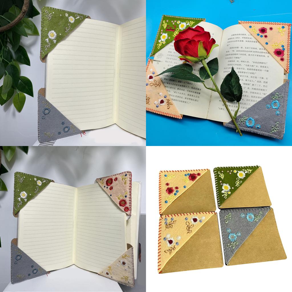 4 ks krásných květinových vyšívacích záložek do knih, ručně vyšívaných rohových záložek, čtecích potřeb