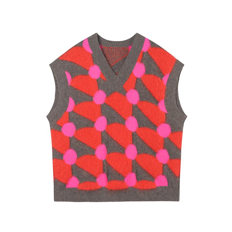 JNBY 2023 Spring Jacquard V-Neck Sleeveless Wool Sweater