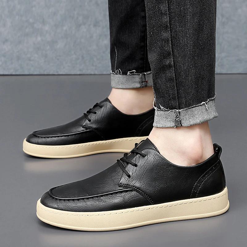 Fashion Men Casual Shoes Lace-up Oxfords Comfy Walking Shoes Luxury  Genuine Leather Breathable Outdoor Driving Shoes Men Footwear
