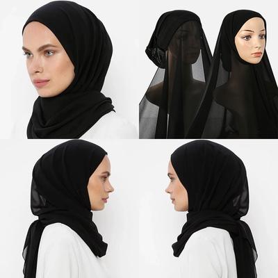 New Plain Instant Hijab Bubble Chiffon With Modal Tube Cap Set Muslim Woman Hijab Innerscarf Casual Long Scarf Islamic Turban