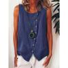 Damen Boho Locker Übergröße Diagonal Knopf Ärmellos Hemd Tanktop
