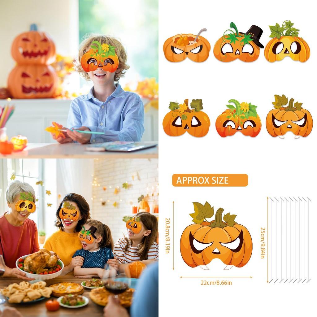 Pumpkin Face Mask Party Decor For Thanksgiving Celebration With Paper Materials 6pcs Set
