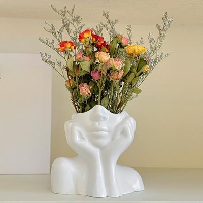 Florero Retrato Boho de Moda Minimalismo Cara Sosteniendo Florero Creativo para Sala de Estar Utensilios Decorativos para Arreglos Florales