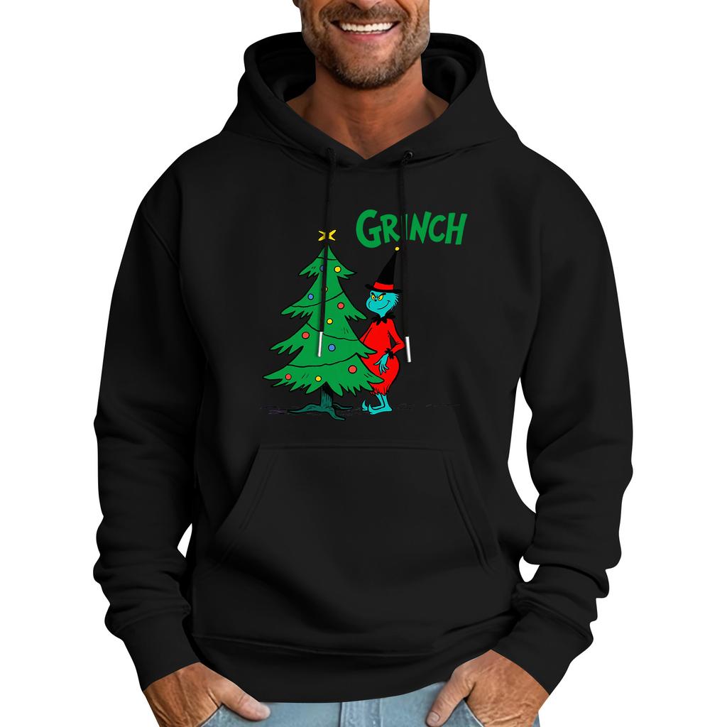 Men's Casual Sports Hooded Pocket Christmas Print Long Sleeve Sweatshirt