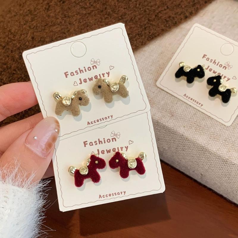 Unique Horse Shaped Flocking Earrings For Women Fashion Jewelry Comfortable Wear Accessories Stylish Gift Present
