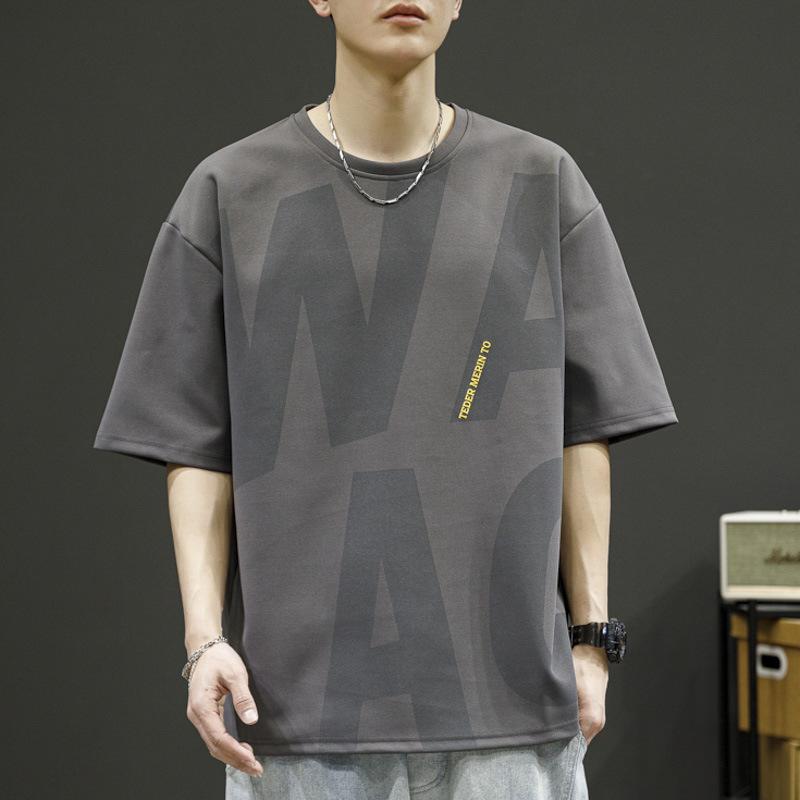 

Short-Sleeved T-Shirt Men S Summer Thin Ice Silk Loose Large Size Fat Trendy T-Shirt Half-Sleeved Casual Clothes M темно-серого